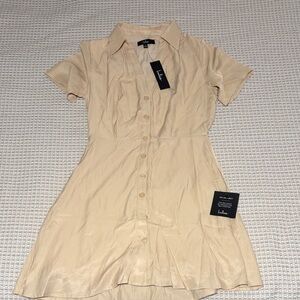 NWT Lulus Button-Front Cream Short Sleeve Shirt Dress